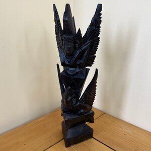 Hand Carved Vishnu & Garuda Wood Statue Figurine 10" Tall